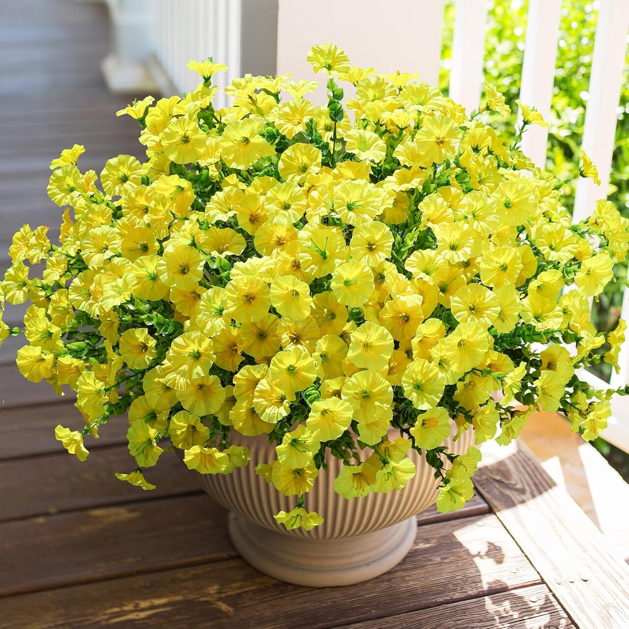 Artificial Flowers for Outdoors Decoration, 12 Bundles Fake Yellow Morning (Yellow) 5"D x 5"W x 4"H